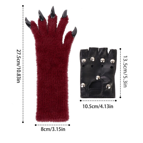 Playful Cats Paws Design Gloves Comfort Punk Studs Multi-Black 1