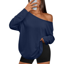 Womens Off The Shoulder Tops Oversized Tshirts-Navy Blue XL