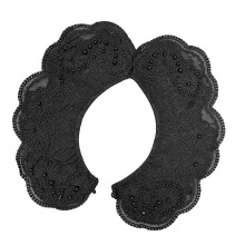 Embroidery Artificial Pearls Detachable Collar Women-Black