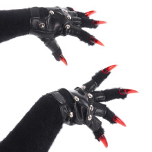 Stylish Plush Animal Paws Gloves Soft Faux Fursuit-black red