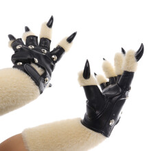 Realistic Animal Nails Gloves Warm Fuzzy Punk Studs Great-khaki