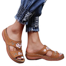 (Brown, S:43) Orthopädische Damen-Sandalen von Bloom, offene Zehenpartie, Plateau-Slipper, weiche Gummischuhe für den Sommer, ideal für Str