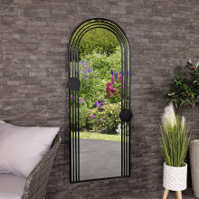 CHARLES BENTLEY Warsaw Arch Mirror in Black, Weather Resistant, Shatterproof, Wall Mounted Accent Mirror Décor For Garden, Indoors, Iron, Aluminium