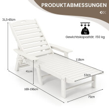 Ligstoel voor buiten, HDPE, verstelbare rugleuning, wit