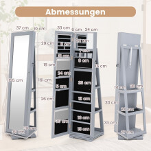 Drehbarer Schmuckschrank mit Ganzkörperspiegel, Grau