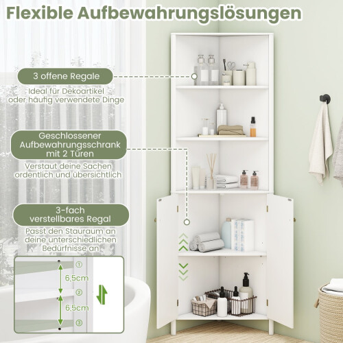 Mobiletto angolare da cucina, 2 ante e 5 ripiani, bianco, altezza 68" 2