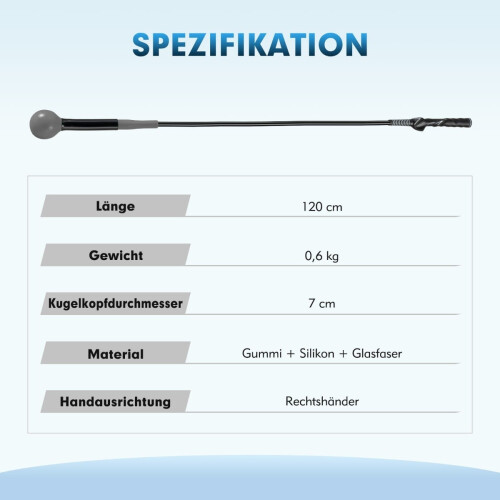 Golfschwungtrainer, 120 cm, beschwerter Kopf, Grau