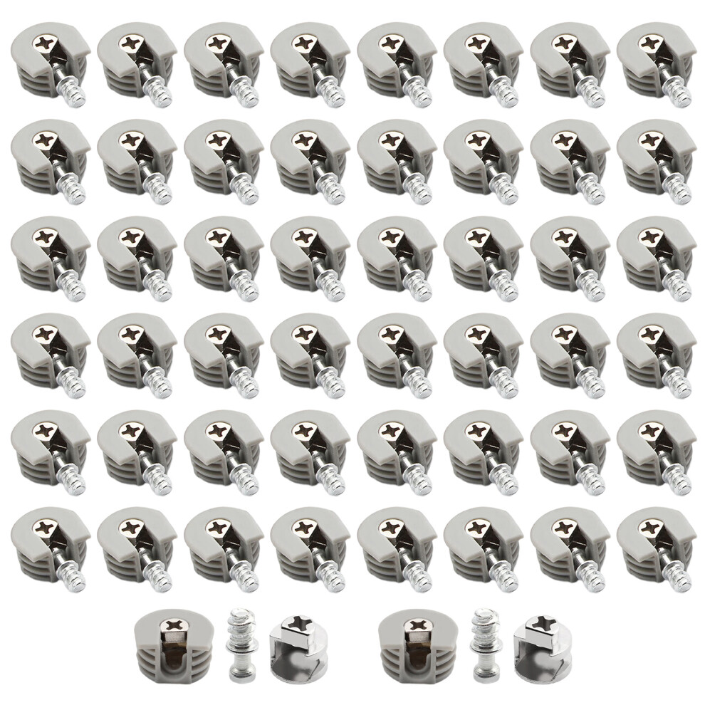 50Pcs Concealed Cabinet Connectors With Screws Furniture-Grey 7751001364563