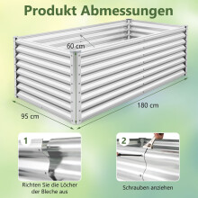 Verhoogd tuinbed van metaal, 180x95x60 cm, open bodem