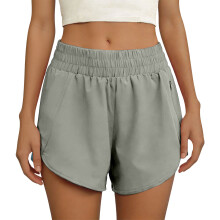 Women's High Waist Yoga Shorts Comfort Stretch Leg Slit-Gray S