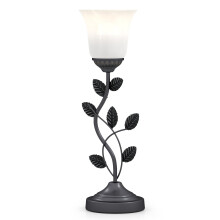 Lámpara de noche vintage con pantalla de cristal tulipán y hojas de metal