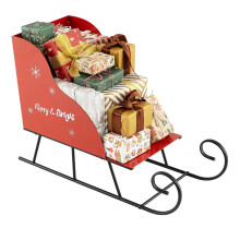 Cesta de metal para trineo de Papá Noel, roja, 74 x 32 x 51 cm