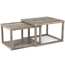Juego de mesa de centro nido de 2 piezas con estante de almacenamiento