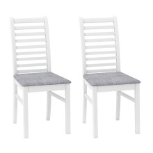 Juego de 2 sillas de comedor de piel sintética, patas de madera de caucho, color blanco/gris