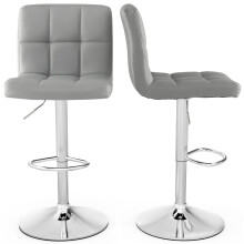 Juego de 2 taburetes de bar giratorios de 360 grados, cuero gris