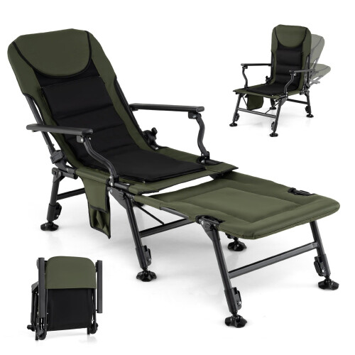 Silla de camping plegable extragrande con reposapiés - Verde