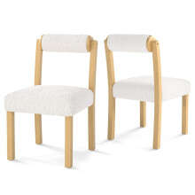 Juego de 2 sillas de comedor, estructura de madera, tapizado de imitación sherpa