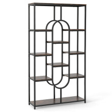 Estantería geométrica de 5 niveles, marrón y negra, con estructura de metal