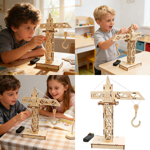 Wooden Remote Control Tower Type Lift Model Set Educational 1