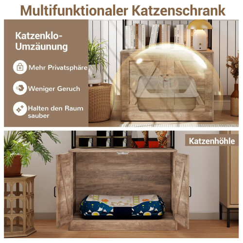 Katzenstreuschrank mit Bücherregal, Grau, Multifunktional 2