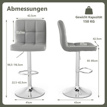 Verstellbare, um 360 drehbare Barhocker, 2er-Set, graues Leder