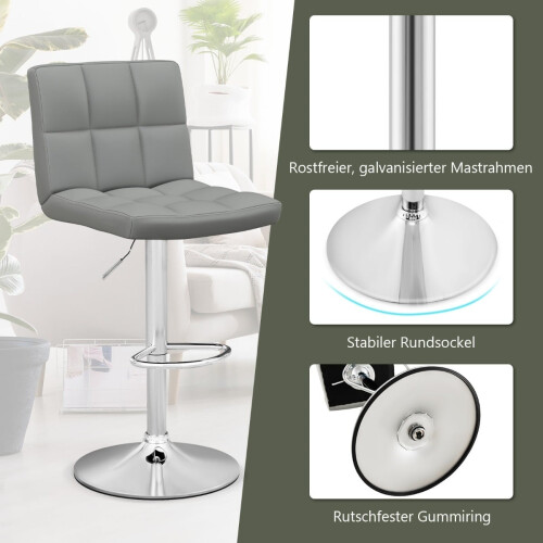 Verstellbare, um 360 drehbare Barhocker, 2er-Set, graues Leder 2