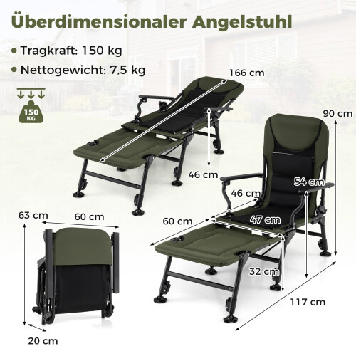 Silla de camping plegable extragrande con reposapiés - Verde 1