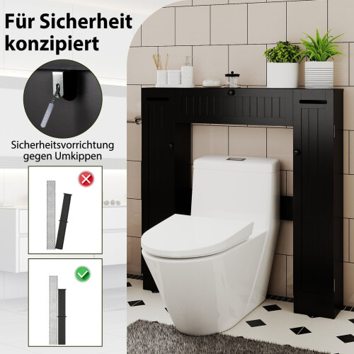 WC-Überschrank, verstellbare Einlegeböden, Schwarz 2