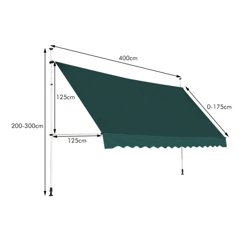 Toldo retráctil para balcón, 400 cm, resistente a los rayos UV, verde 1