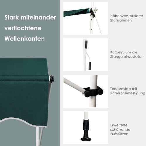 Toldo retráctil para balcón, 400 cm, resistente a los rayos UV, verde 2