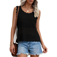 Women's Crochet Knit Sleeveless Tank Top Breathable-Black L