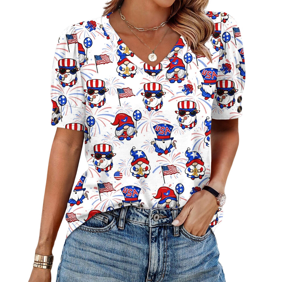 Women's American Flag T-shirt July 4th Commemorative-Multi XXL