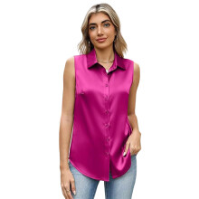 Professional Sleeveless Shirt For Women Satins-rose red S