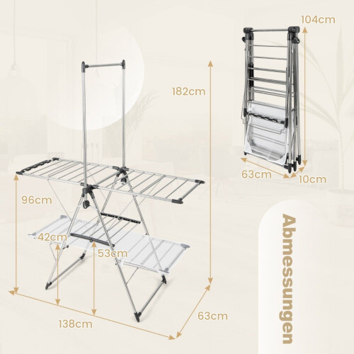 Tendedero plegable de 2 niveles, ajustable, de acero inoxidable 2