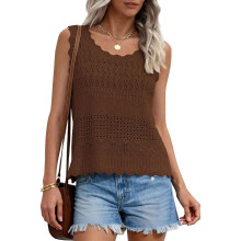 Breathable Hollow Out Knit Women's Sweater Vest-dark brown S