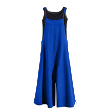 Casual Cotton Rompers Wide Leg Loose Fit Pants-Blue XXL