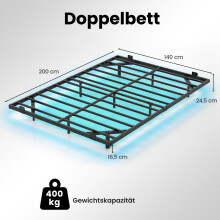 Zwevend metalen bedframe met ledverlichting, zwart, 140x200 cm