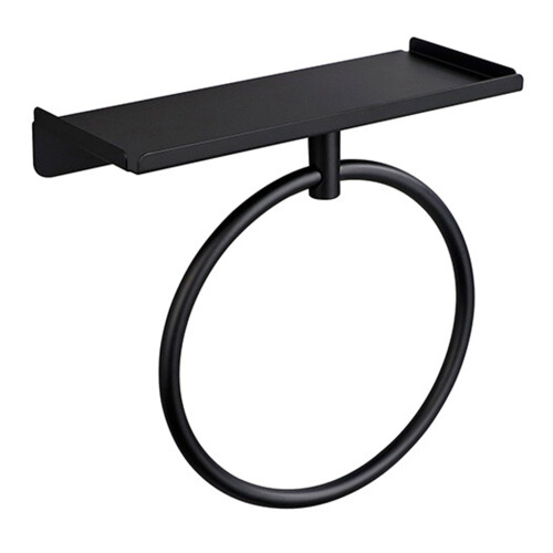 Practical Towel Circlet With Rotate Arm And Shelf-round black