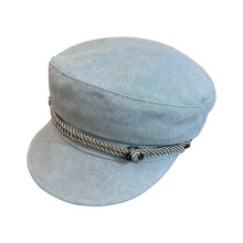 Elegant Cotton Polyester Flat Top Hat With Metal-light blue