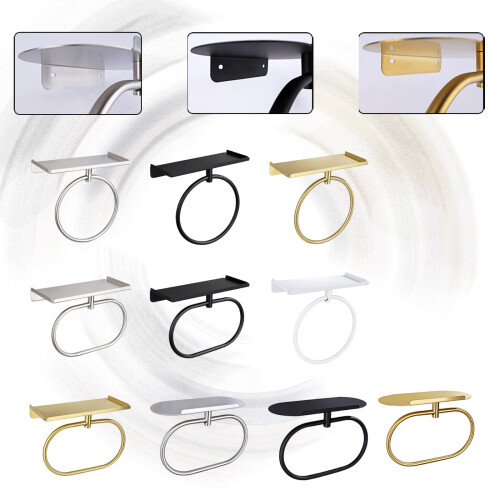 Practical Towel Circlet With Rotate Arm And Shelf-round black 2