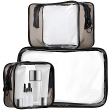 Black Pvc Travel Makeup Organizer Bag Safe Durable 3pcs