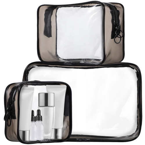 Black Pvc Travel Makeup Organizer Bag Safe Durable 3pcs