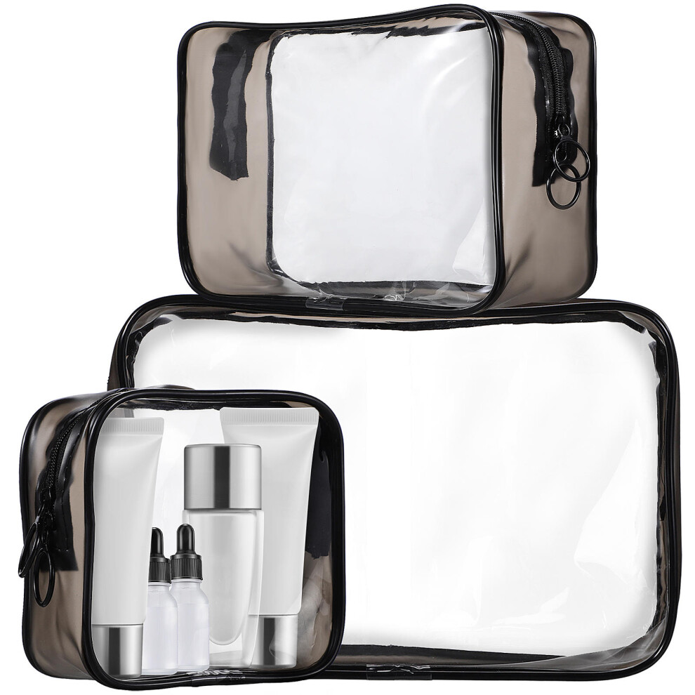 Ohphcall Black Pvc Travel Makeup Organizer Bag Safe Durable 3Pcs