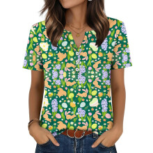 Women's T-Shirts, V-Neck, Short Sleeve, Elegant-Army Green L