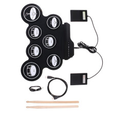 Foldable Electronic Drum Set USB Powered ABS Texture for-Black