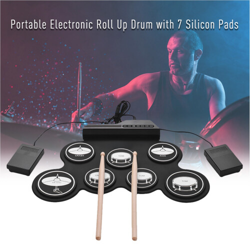Foldable Electronic Drum Set USB Powered ABS Texture for-Black 1