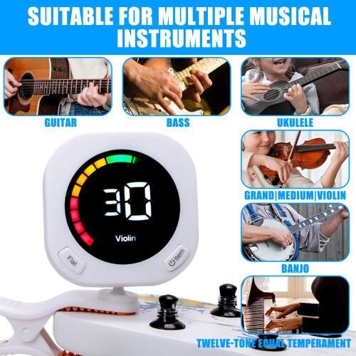 Roterende gitaartuner Professionele clip-on-Wit Batterijtype 1