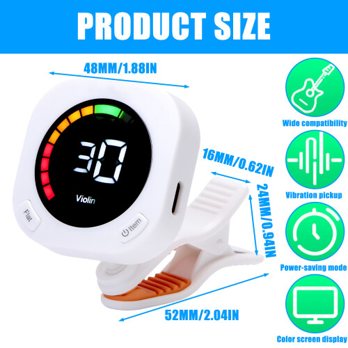 Roterende gitaartuner Professionele clip-on-Wit Batterijtype 2