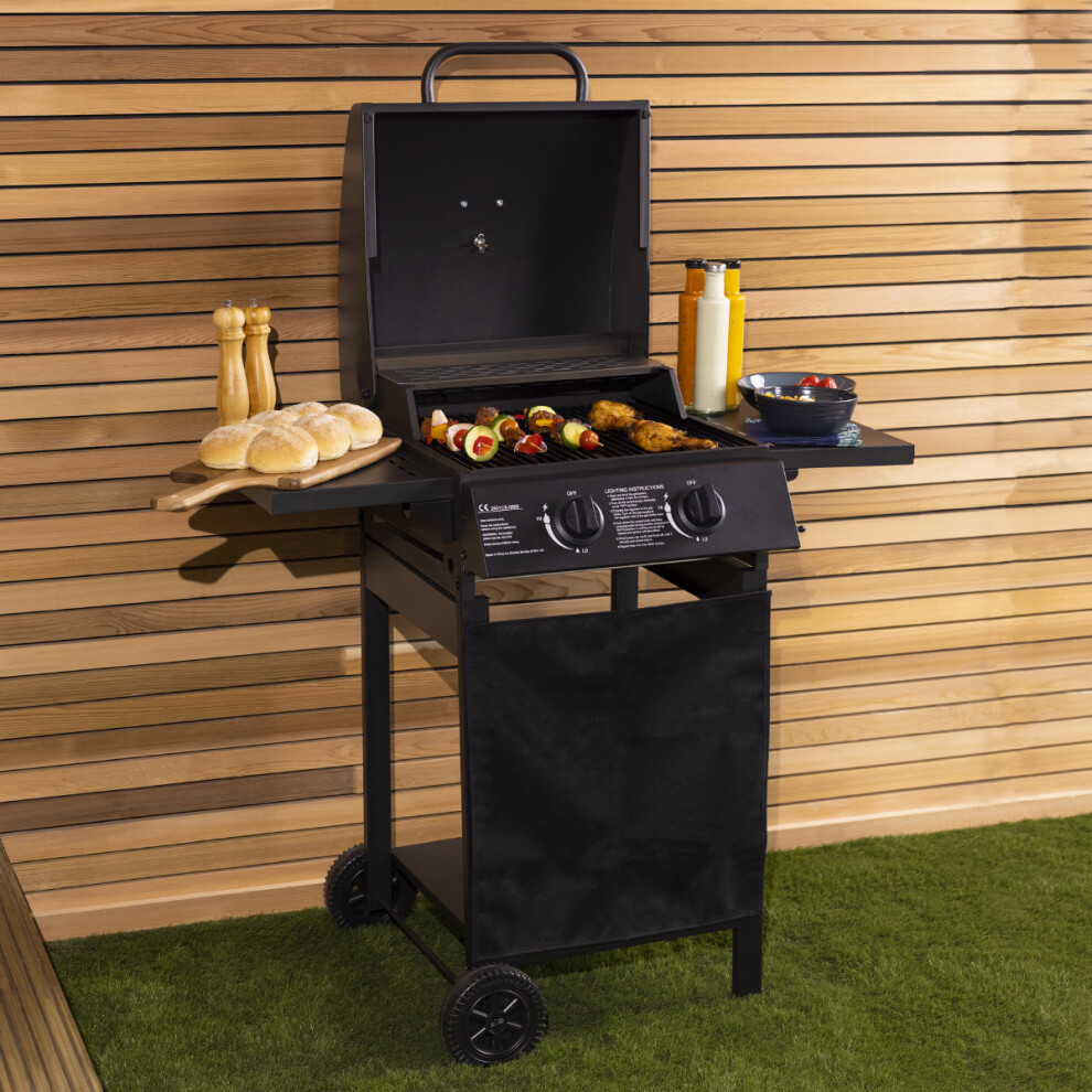 Charles Bentley Deluxe Auto Ignition 2 Burner Gas Bbq Grill Steel Barbecue Black