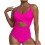 Women's blocked  cutout strap swimsuit-Brown M 1